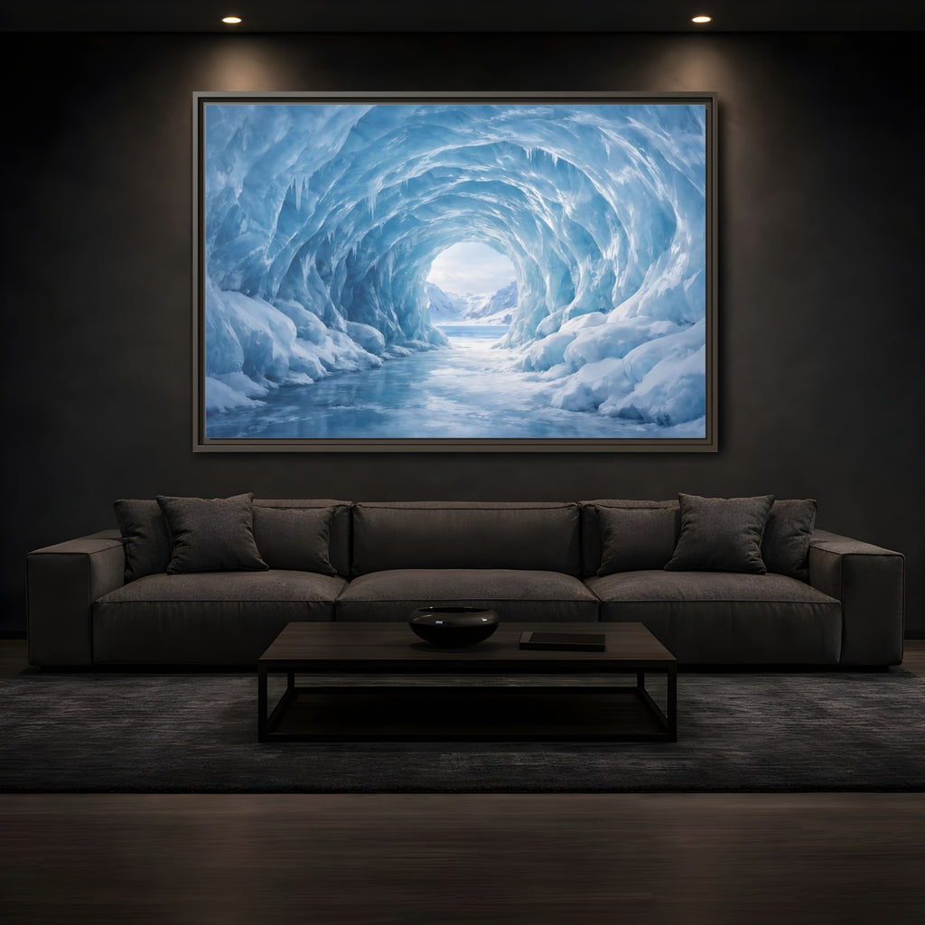 Mockup 3. Nature Ice Cave Blue Ice Cave shown as stretched canvas wall art