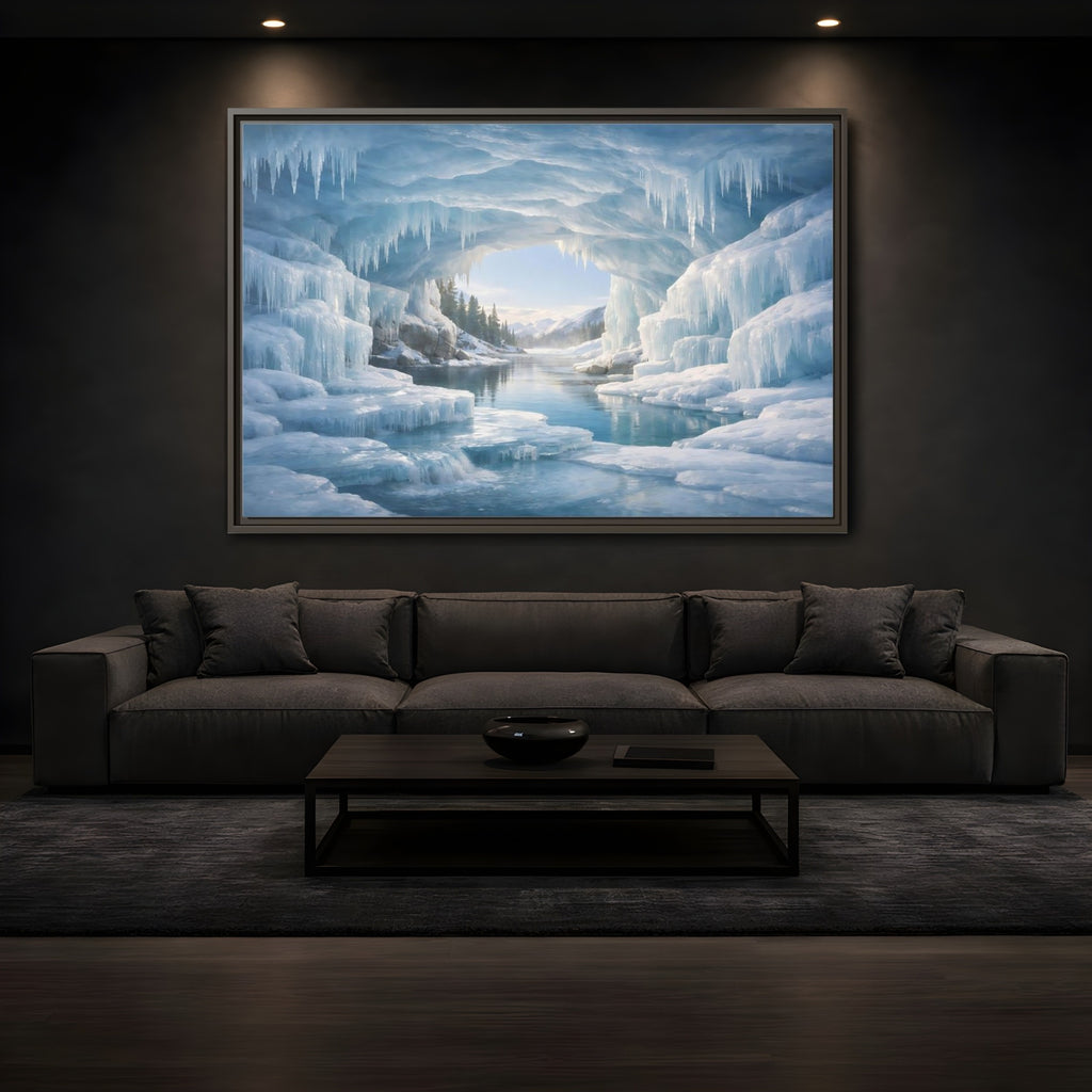 Mockup 3. Nature Ice Cave Blue Ice Cave shown as stretched canvas wall art