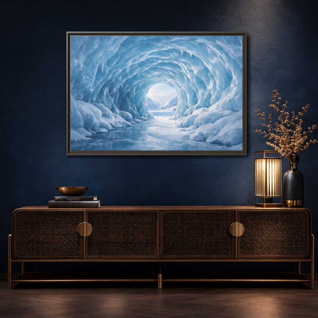 Mockup 4. Nature Ice Cave Blue Ice Cave shown as stretched canvas wall art