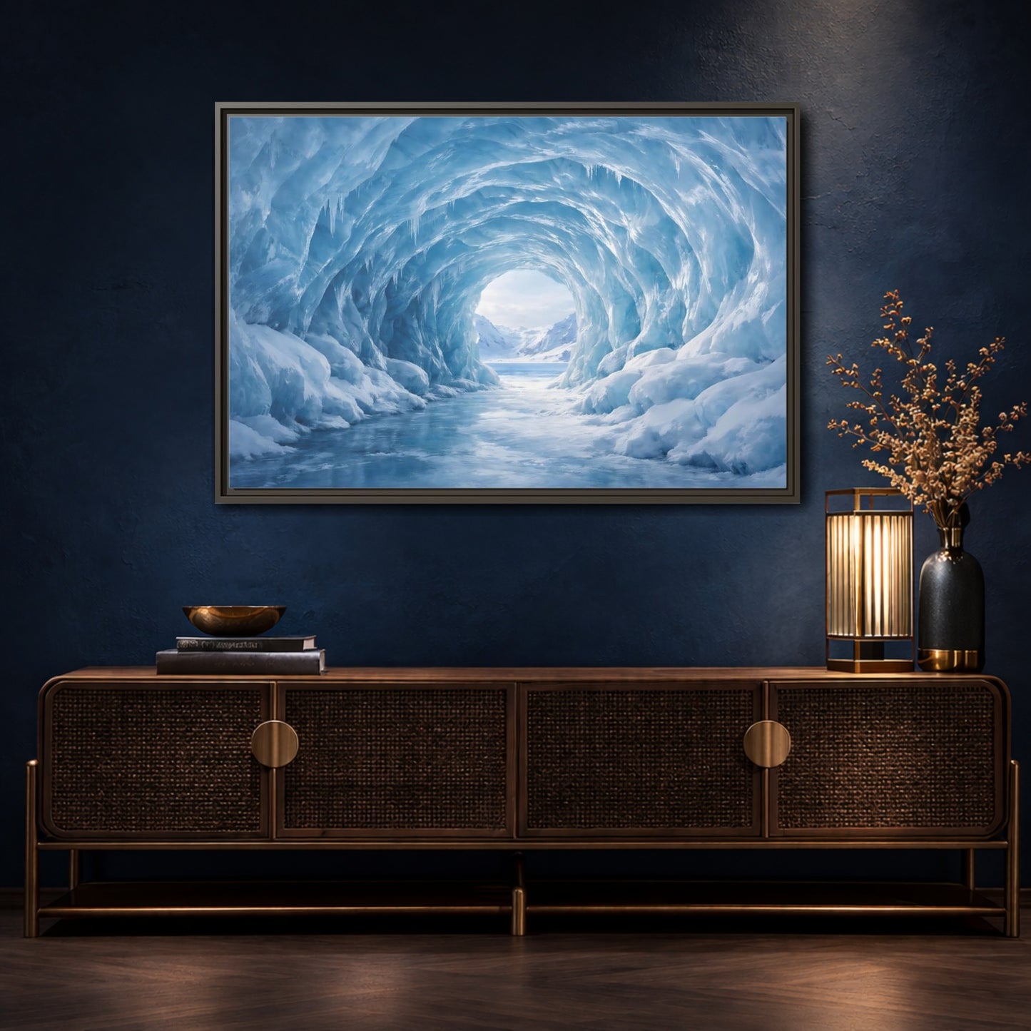 Mockup 4. Nature Ice Cave Blue Ice Cave shown as stretched canvas wall art