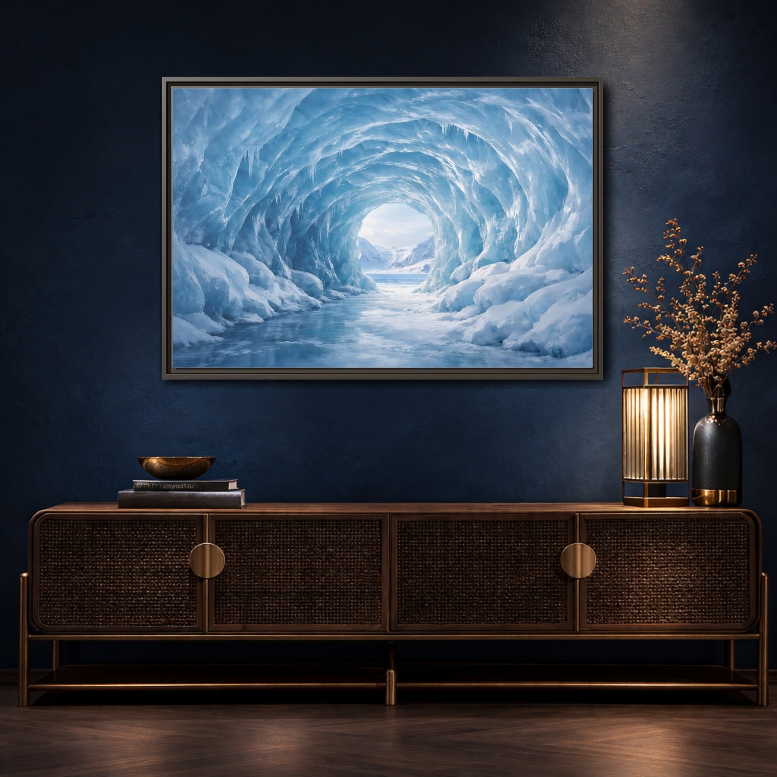 Mockup 4. Nature Ice Cave Blue Ice Cave shown as stretched canvas wall art