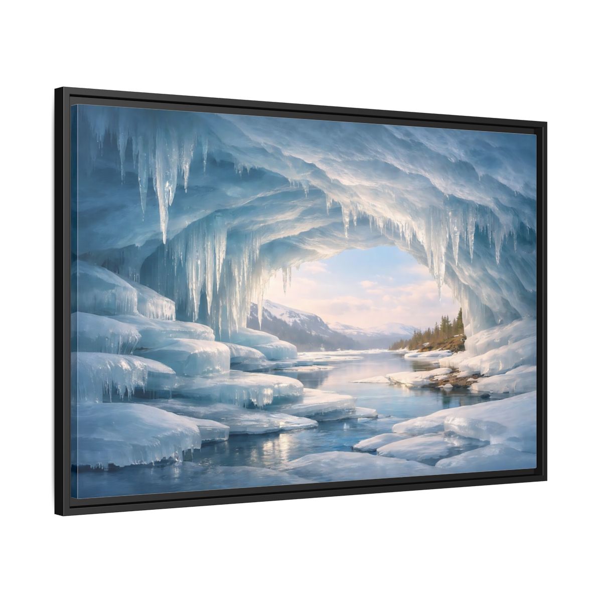 Side Mockup 13. Nature Ice Cave Blue Winter Cave shown as stretched canvas wall art