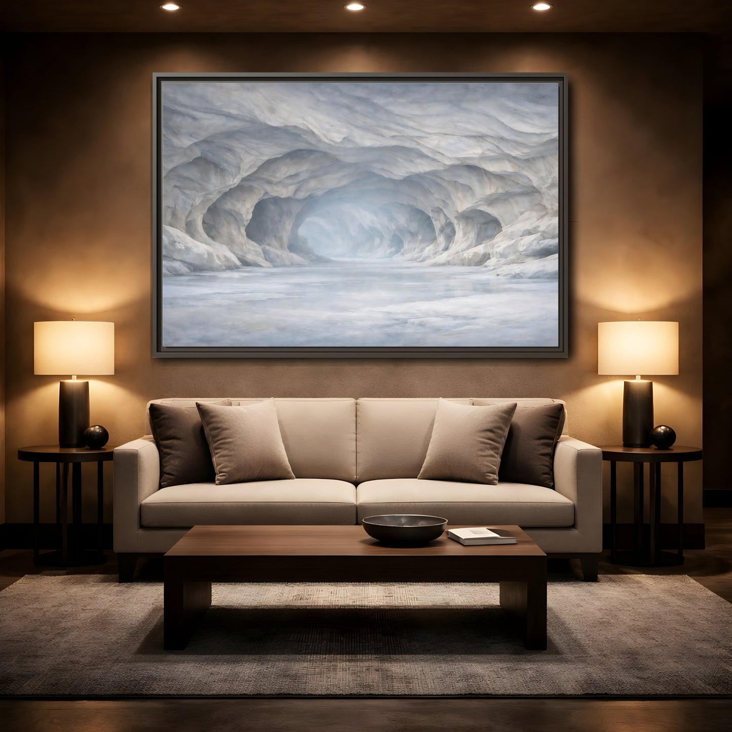 Mockup 2. Nature Ice Cave White And Gray Cave shown as stretched canvas wall art