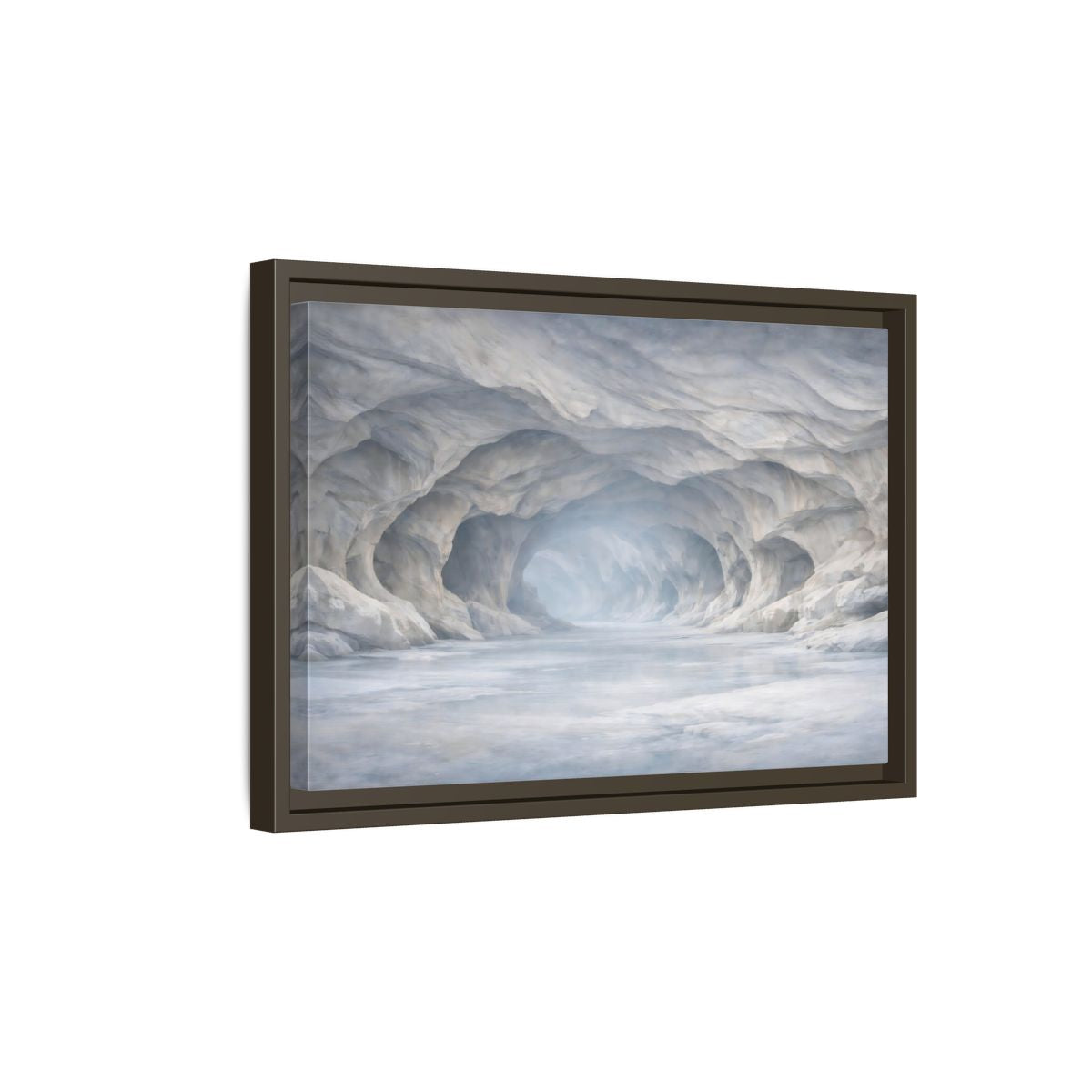 Side Mockup 5. Nature Ice Cave White And Gray Cave shown as stretched canvas wall art