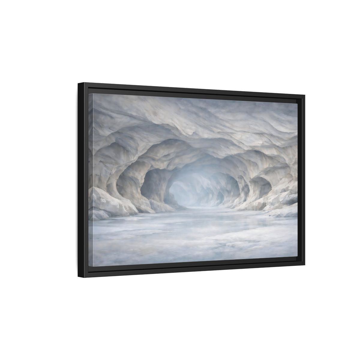 Side Mockup 3. Nature Ice Cave White And Gray Cave shown as stretched canvas wall art