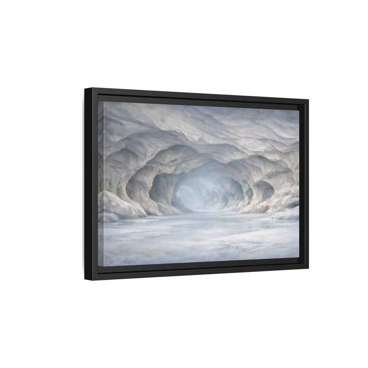 Side Mockup 6. Nature Ice Cave White And Gray Cave shown as stretched canvas wall art