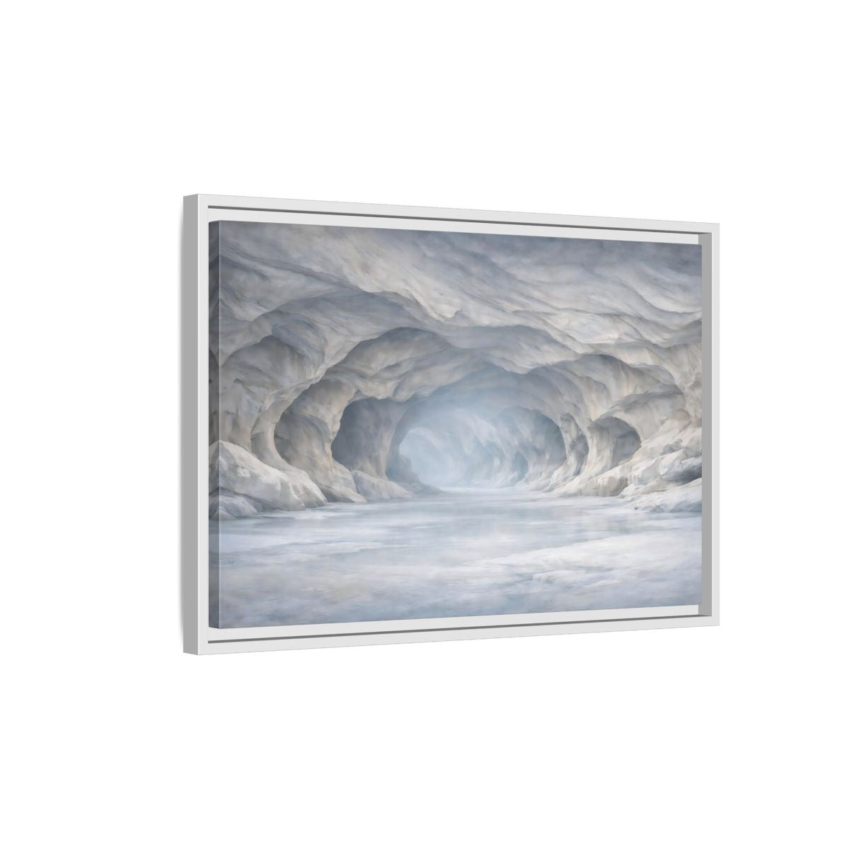Side Mockup 1. Nature Ice Cave White And Gray Cave shown as stretched canvas wall art