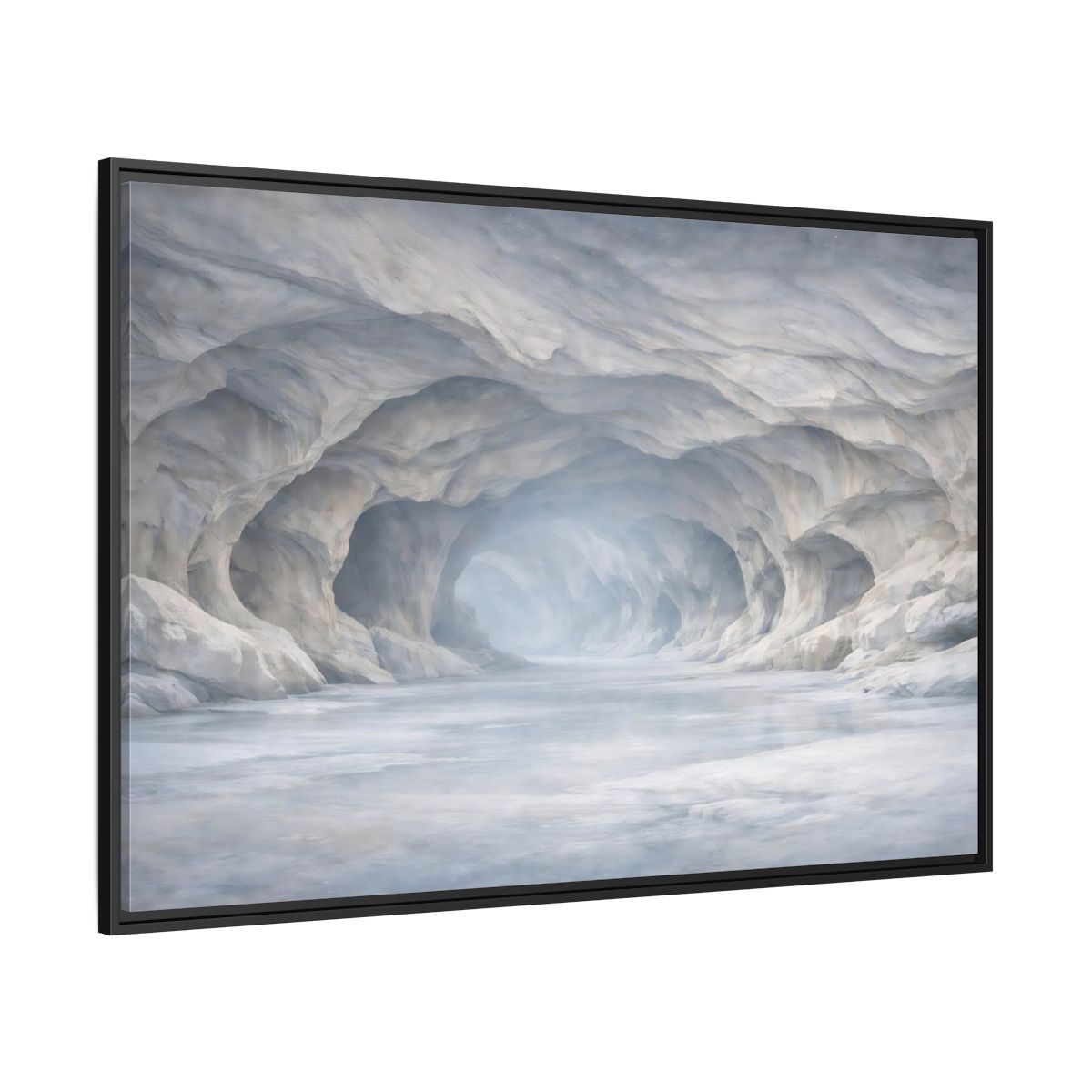 Side Mockup 12. Nature Ice Cave White And Gray Cave shown as stretched canvas wall art