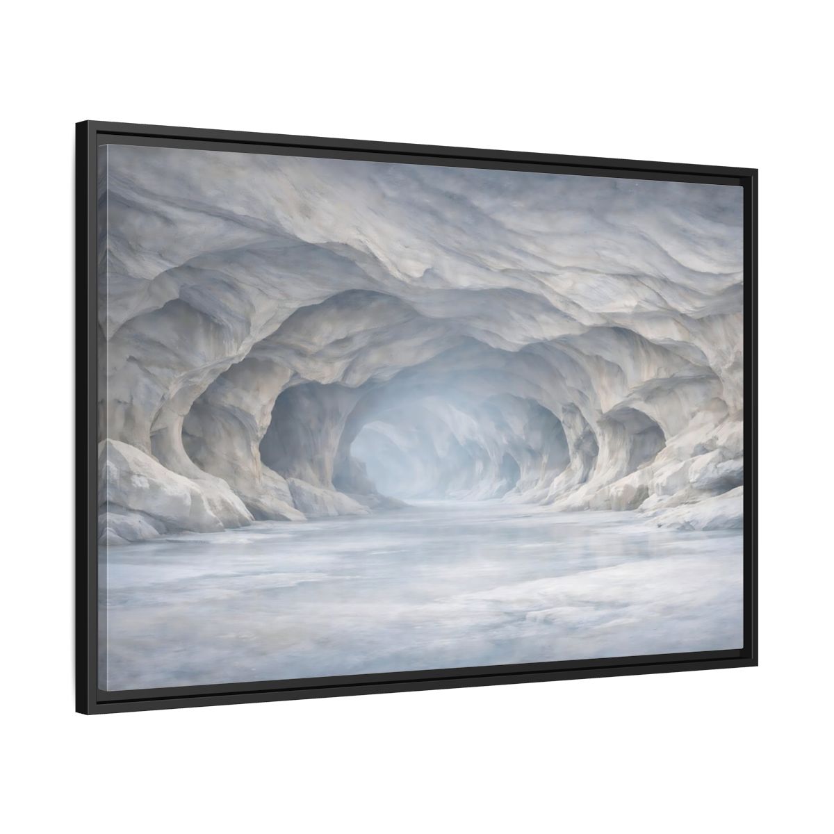 Side Mockup 13. Nature Ice Cave White And Gray Cave shown as stretched canvas wall art