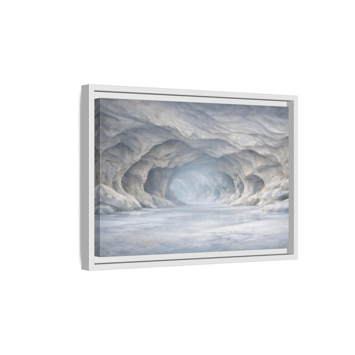 Side Mockup 4. Nature Ice Cave White And Gray Cave shown as stretched canvas wall art