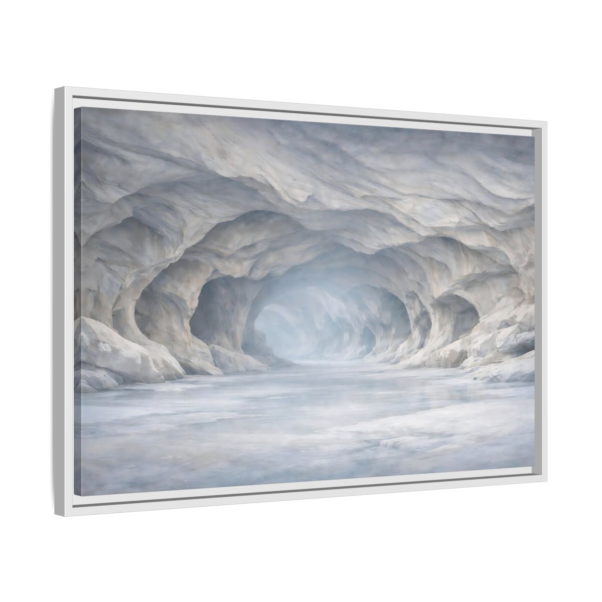 Side Mockup 10. Nature Ice Cave White And Gray Cave shown as stretched canvas wall art
