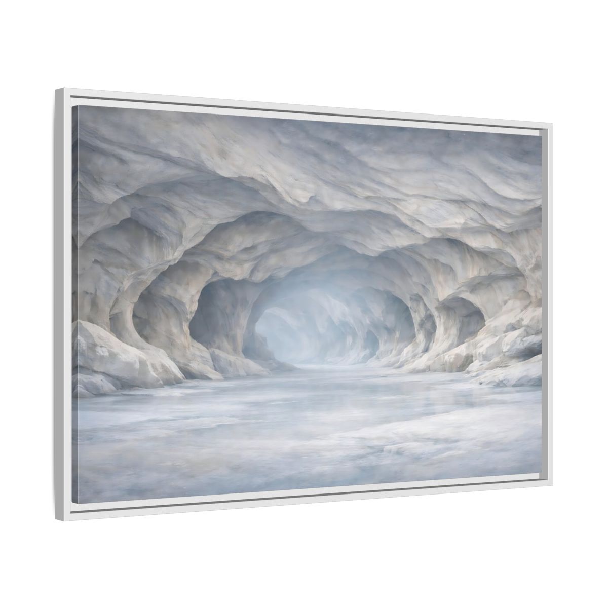 Side Mockup 9. Nature Ice Cave White And Gray Cave shown as stretched canvas wall art