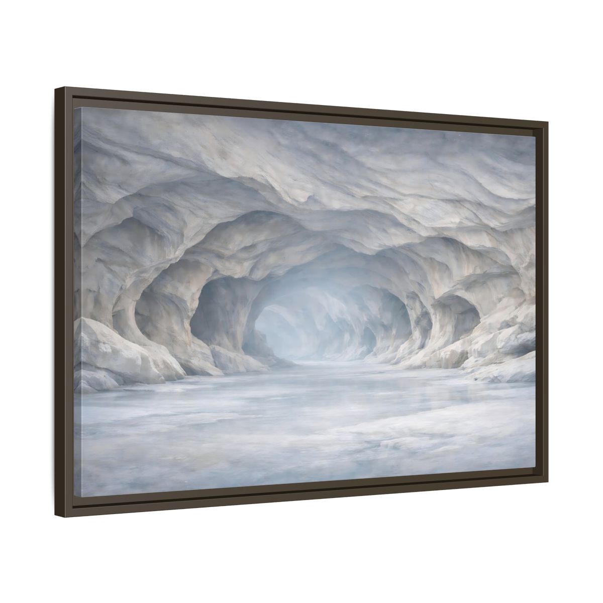 Side Mockup 11. Nature Ice Cave White And Gray Cave shown as stretched canvas wall art