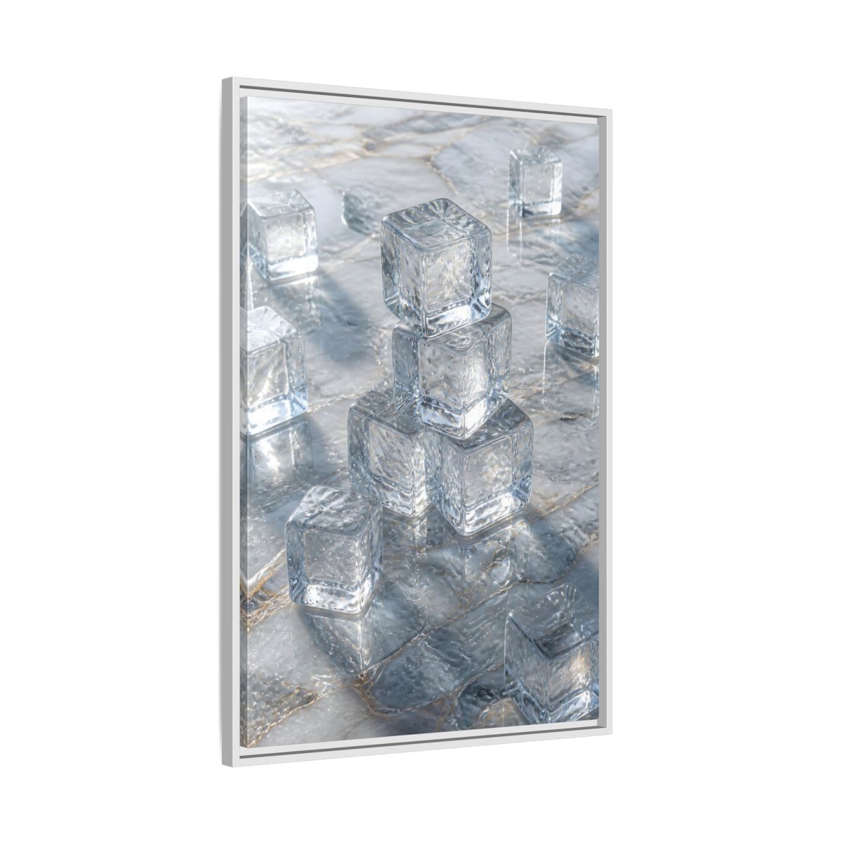 Side Mockup 9. Nature Ice Cubes Clear Ice Cubes shown as stretched canvas wall art