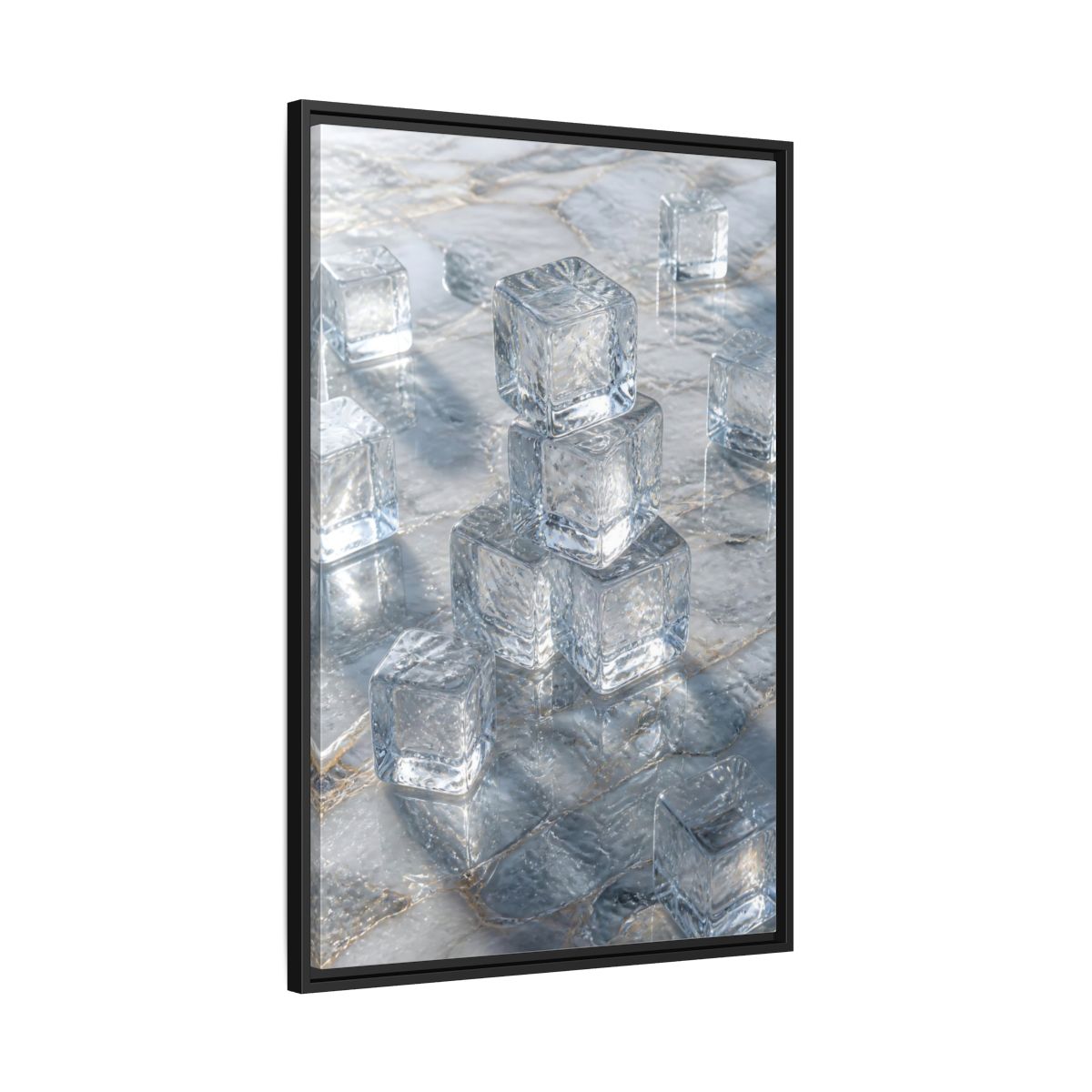 Side Mockup 13. Nature Ice Cubes Clear Ice Cubes shown as stretched canvas wall art