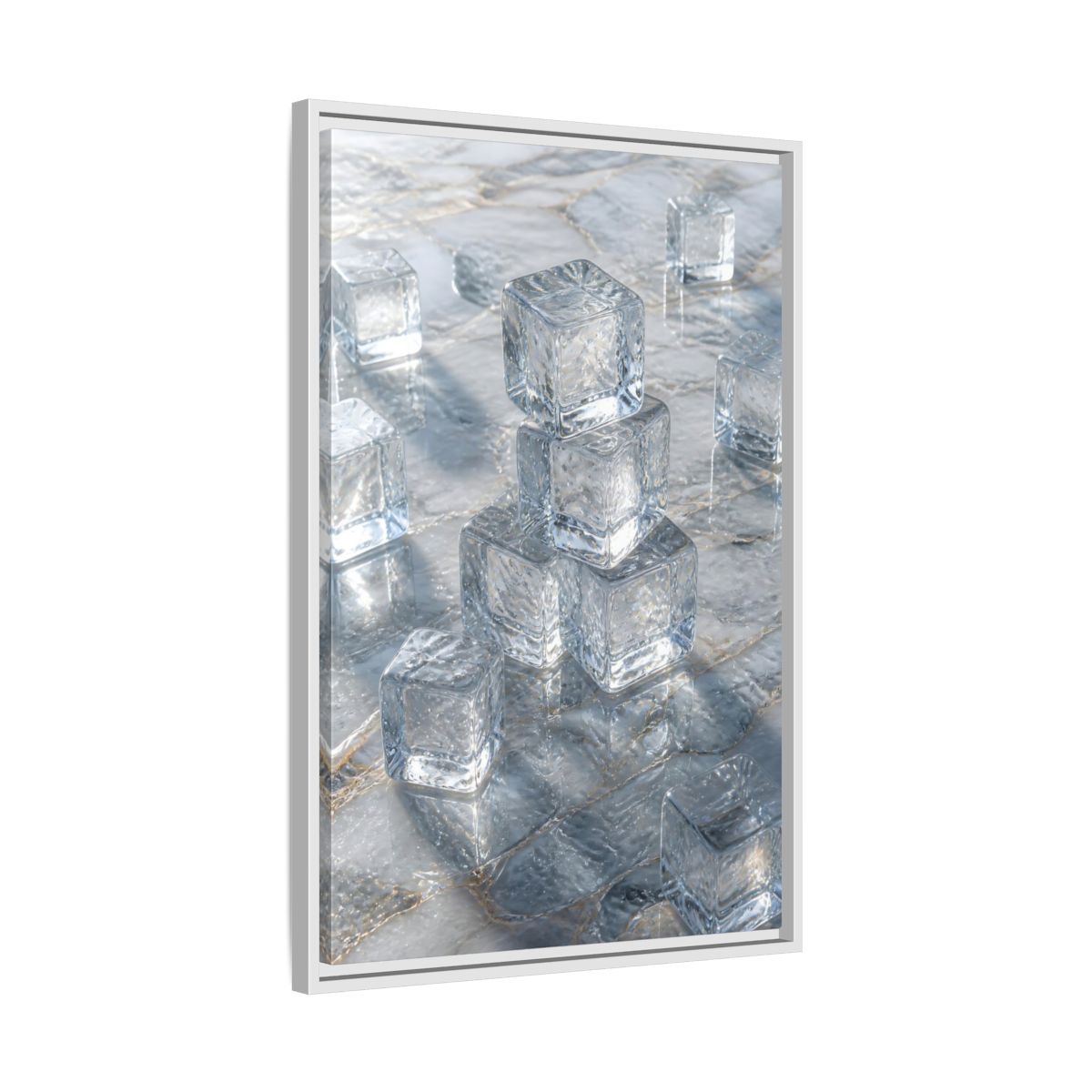 Side Mockup 10. Nature Ice Cubes Clear Ice Cubes shown as stretched canvas wall art