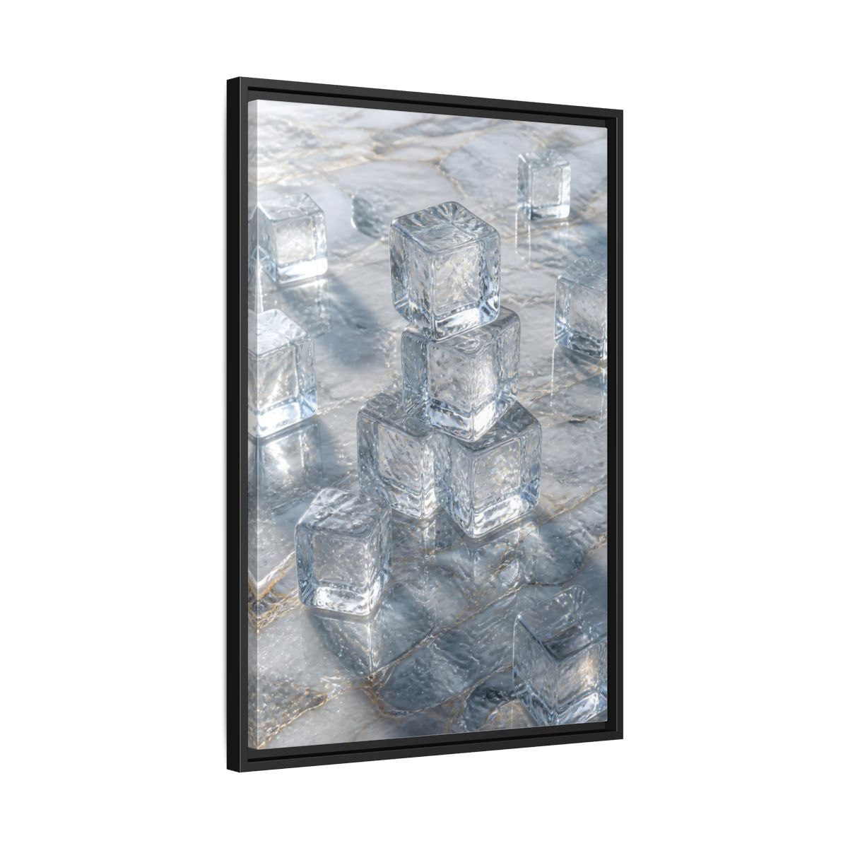 Side Mockup 14. Nature Ice Cubes Clear Ice Cubes shown as stretched canvas wall art