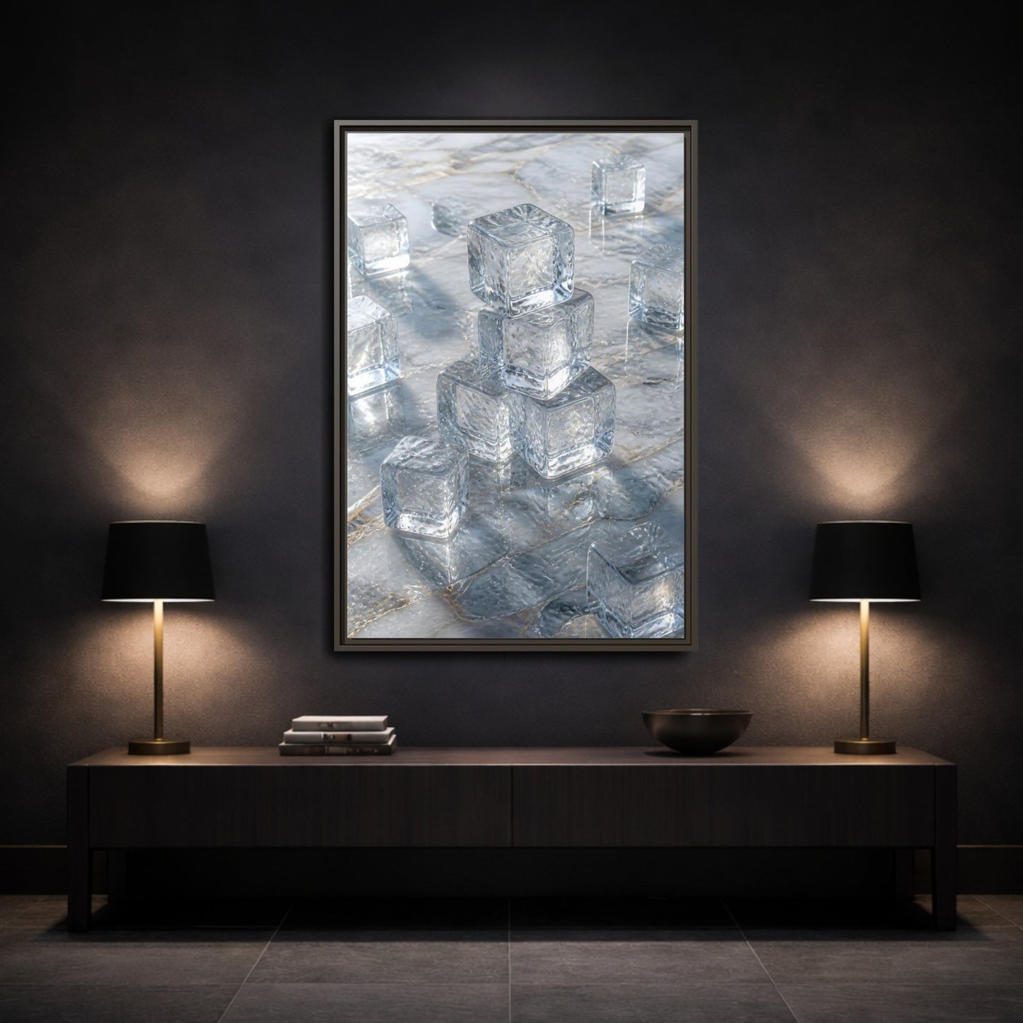 Mockup 3. Nature Ice Cubes Clear Ice Cubes shown as stretched canvas wall art