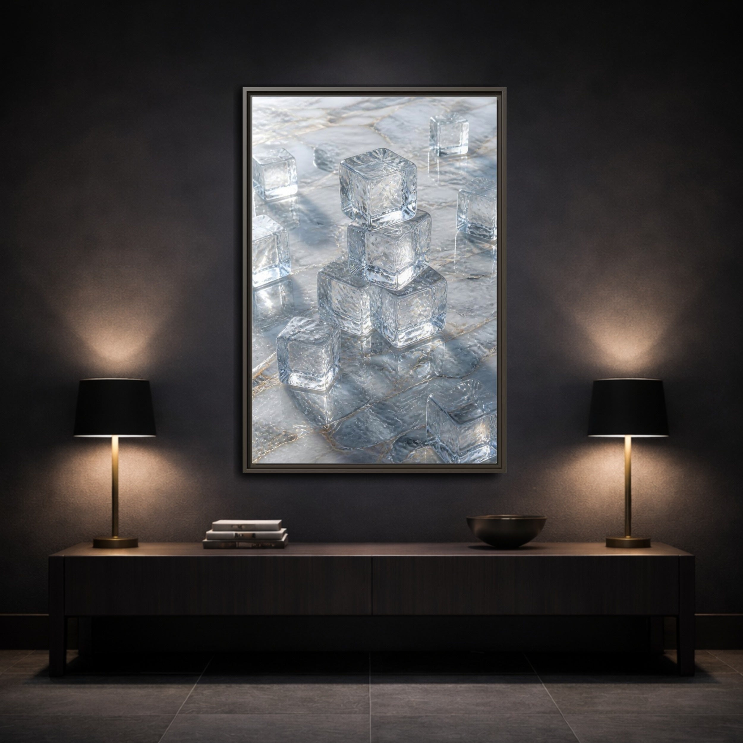 Mockup 3. Nature Ice Cubes Clear Ice Cubes shown as stretched canvas wall art