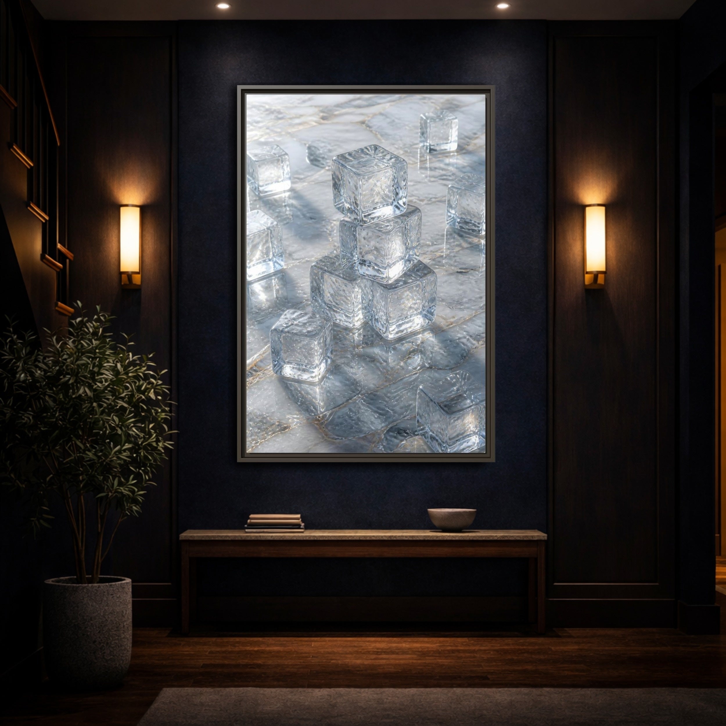Mockup 4. Nature Ice Cubes Clear Ice Cubes shown as stretched canvas wall art