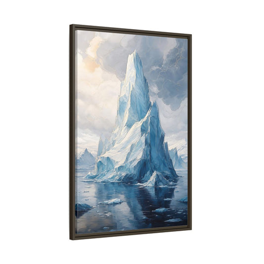 Main Mockup. Nature Iceberg Blue And Gold Iceberg shown as stretched canvas wall art