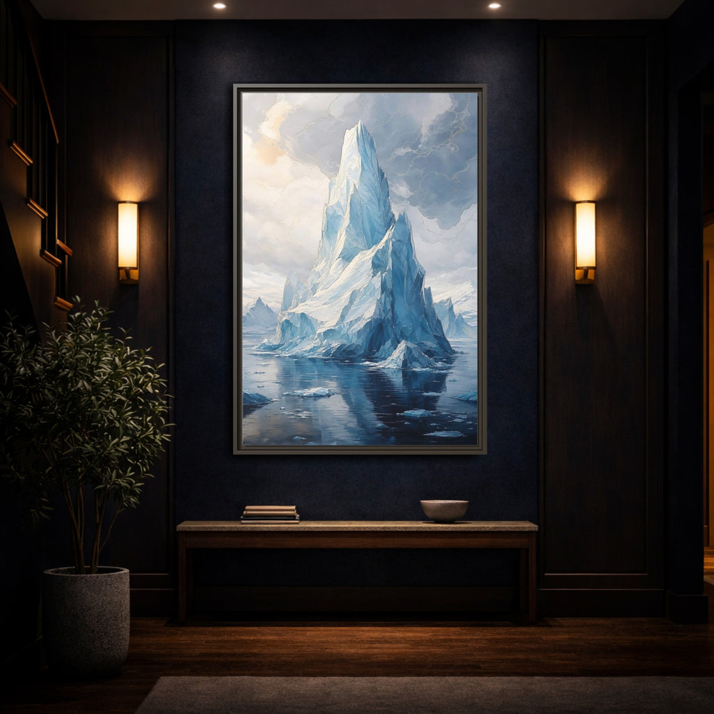 Mockup 4. Nature Iceberg Blue And Gold Iceberg shown as stretched canvas wall art