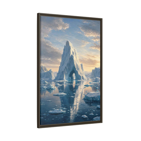 Main Mockup. Nature Iceberg Blue And White Arctic shown as stretched canvas wall art