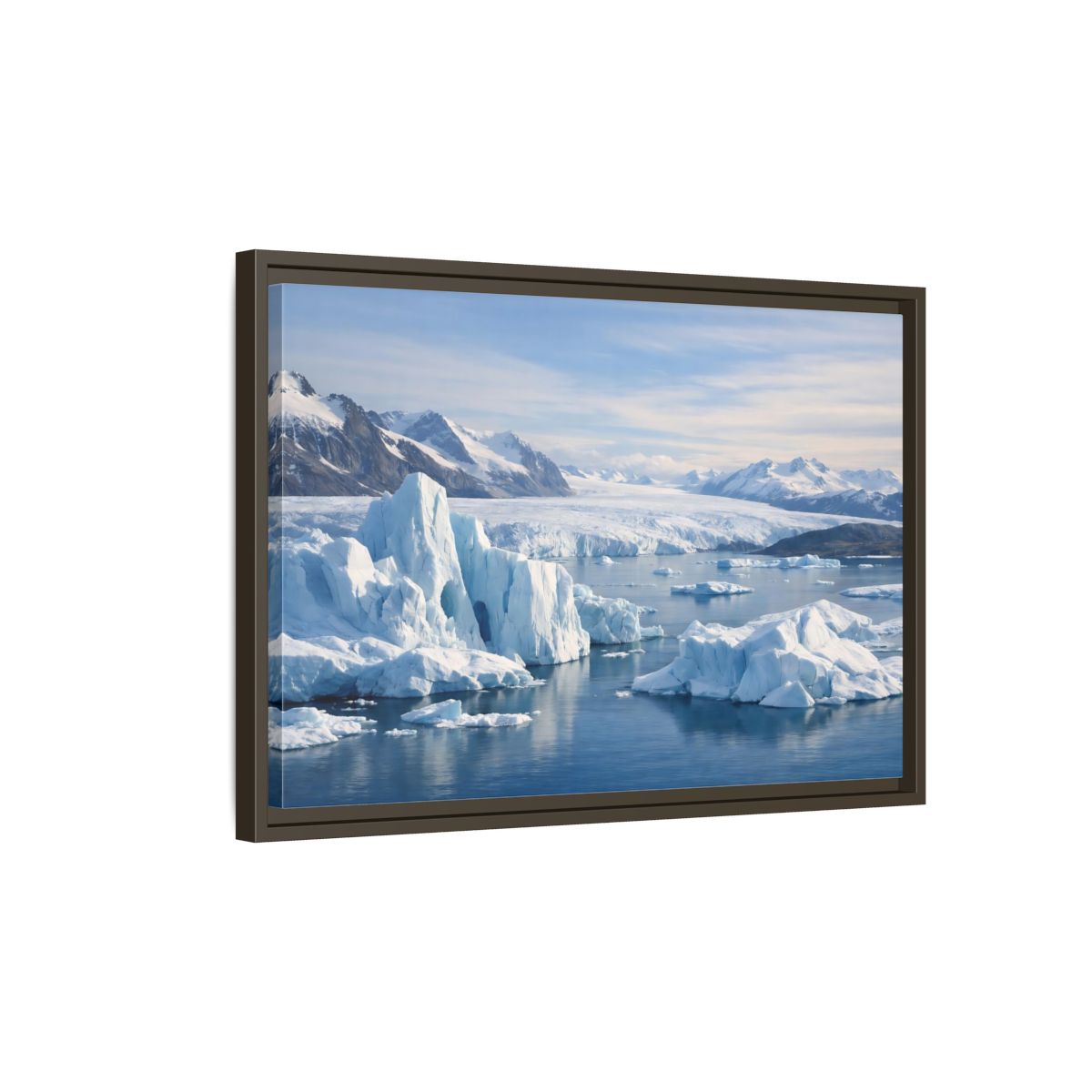 Side Mockup 2. Nature Iceberg Blue And White Arctic shown as stretched canvas wall art