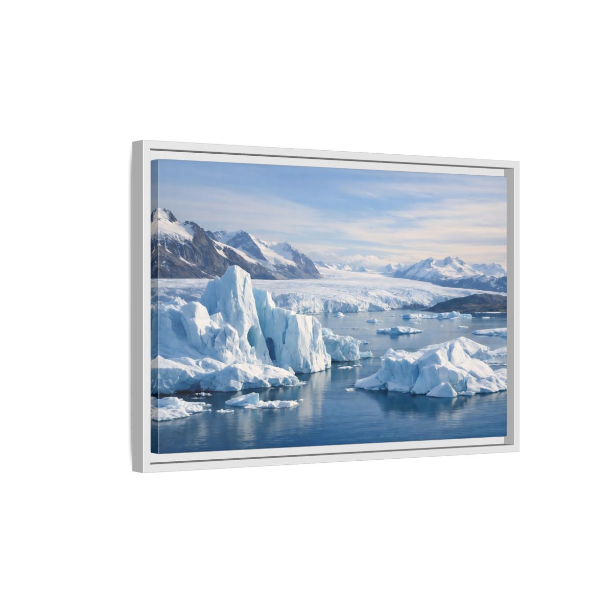 Side Mockup 1. Nature Iceberg Blue And White Arctic shown as stretched canvas wall art