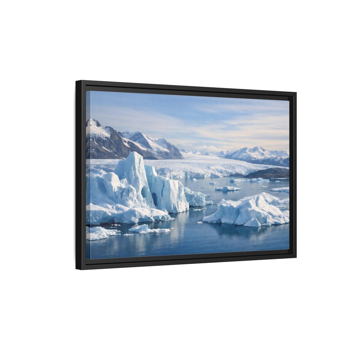 Side Mockup 3. Nature Iceberg Blue And White Arctic shown as stretched canvas wall art