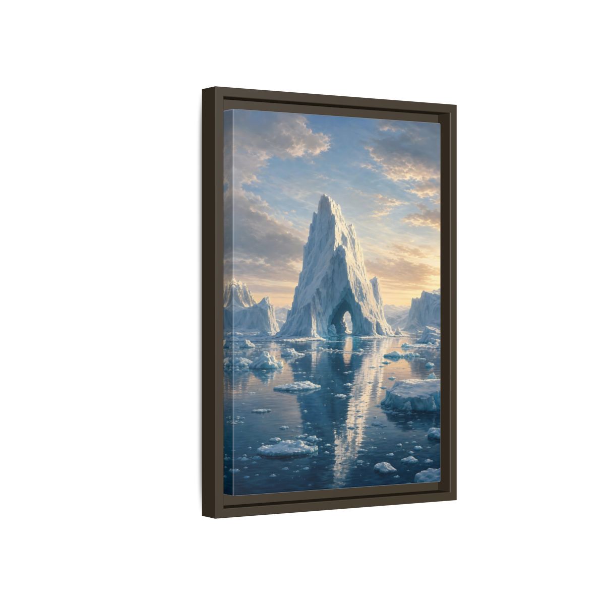 Nature Iceberg Blue and White Arctic Framed Canvas Wall Art - Realistic Living Room, Above Couch shown as canvas wall art