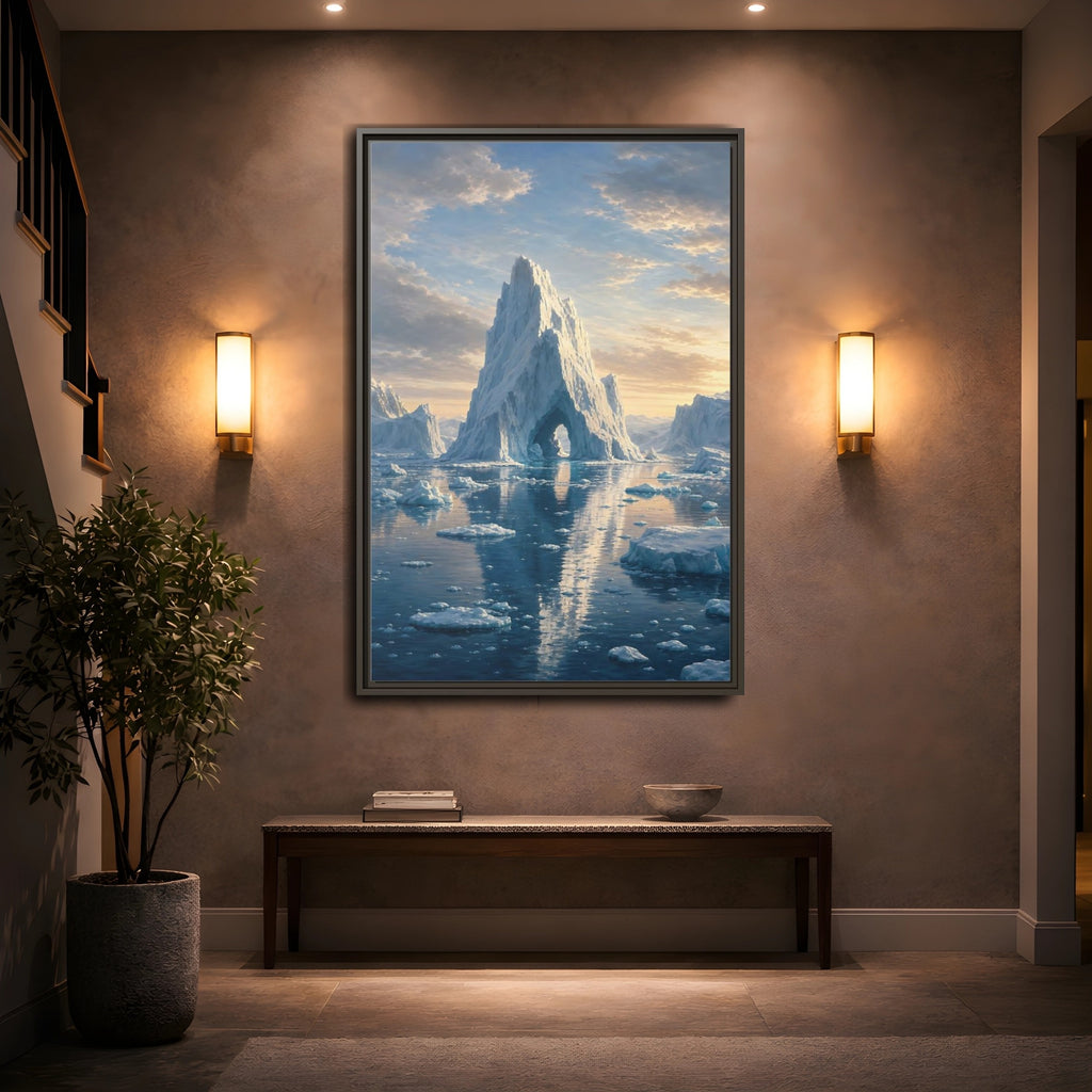 Mockup 2. Nature Iceberg Blue And White Arctic shown as stretched canvas wall art