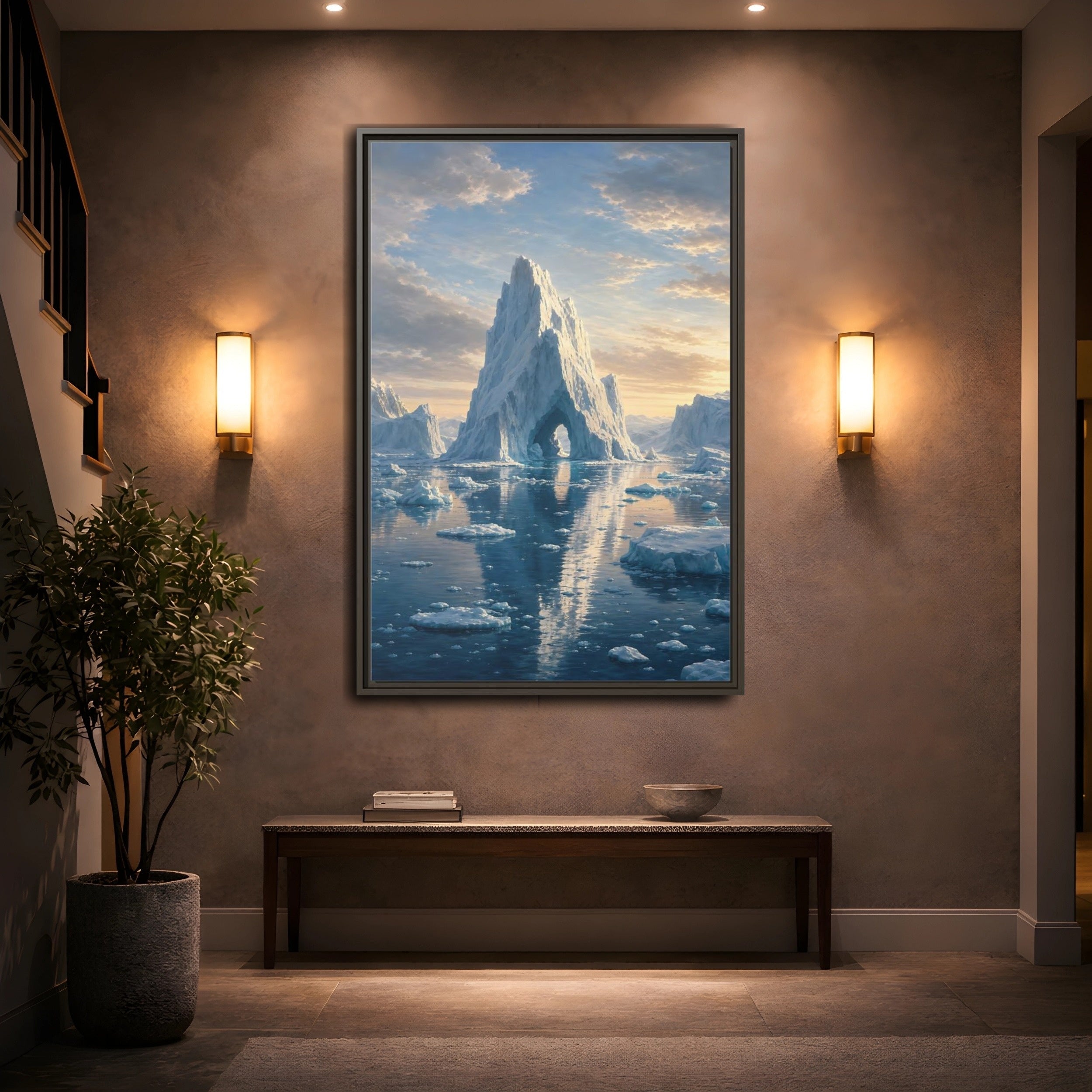 Mockup 2. Nature Iceberg Blue And White Arctic shown as stretched canvas wall art