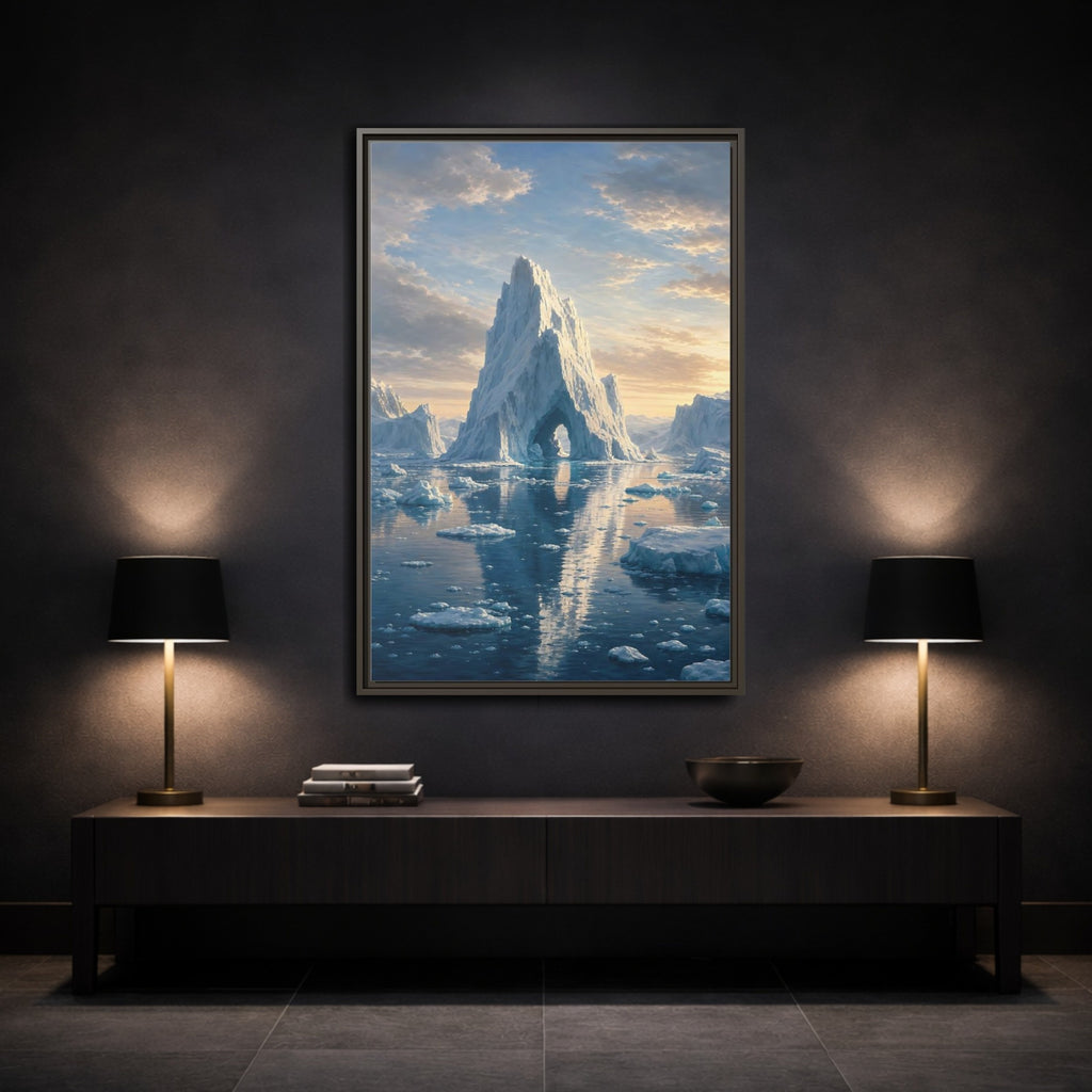 Mockup 3. Nature Iceberg Blue And White Arctic shown as stretched canvas wall art