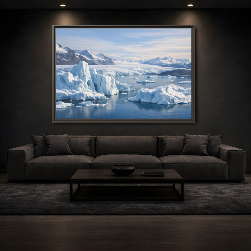Mockup 3. Nature Iceberg Blue And White Arctic shown as stretched canvas wall art