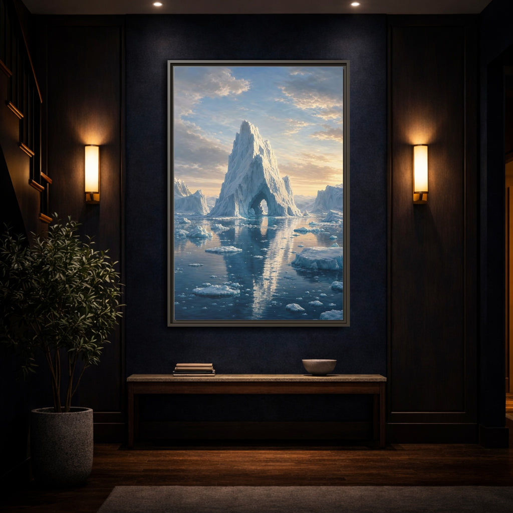 Mockup 4. Nature Iceberg Blue And White Arctic shown as stretched canvas wall art