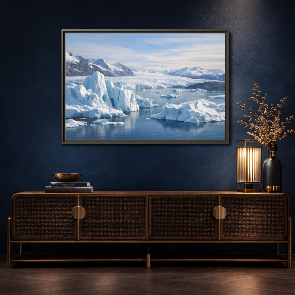 Mockup 4. Nature Iceberg Blue And White Arctic shown as stretched canvas wall art