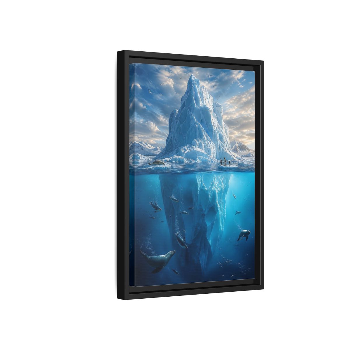 Side Mockup 6. Nature Iceberg Blue Arctic Wildlife shown as stretched canvas wall art