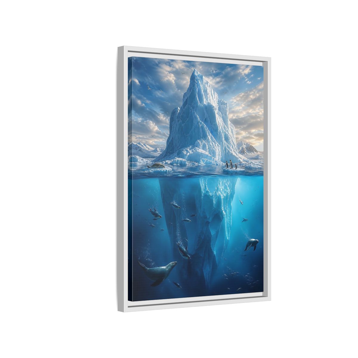 Nature Iceberg Blue Arctic Wildlife Framed Canvas Wall Art - Living Room, Above Console Table shown as canvas wall art