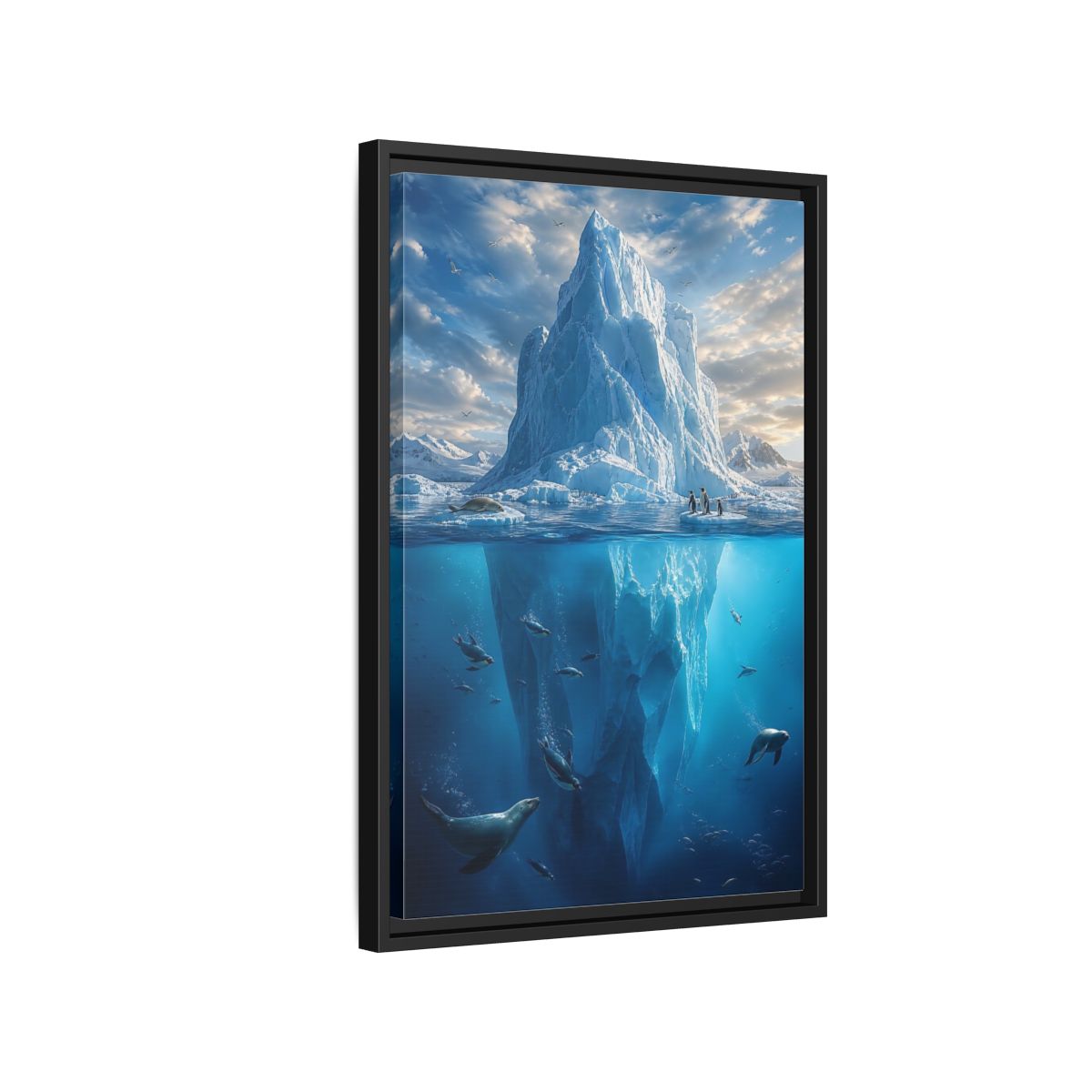 Nature Iceberg Blue Arctic Wildlife Framed Canvas Wall Art - Living Room, Above Console Table shown as canvas wall art