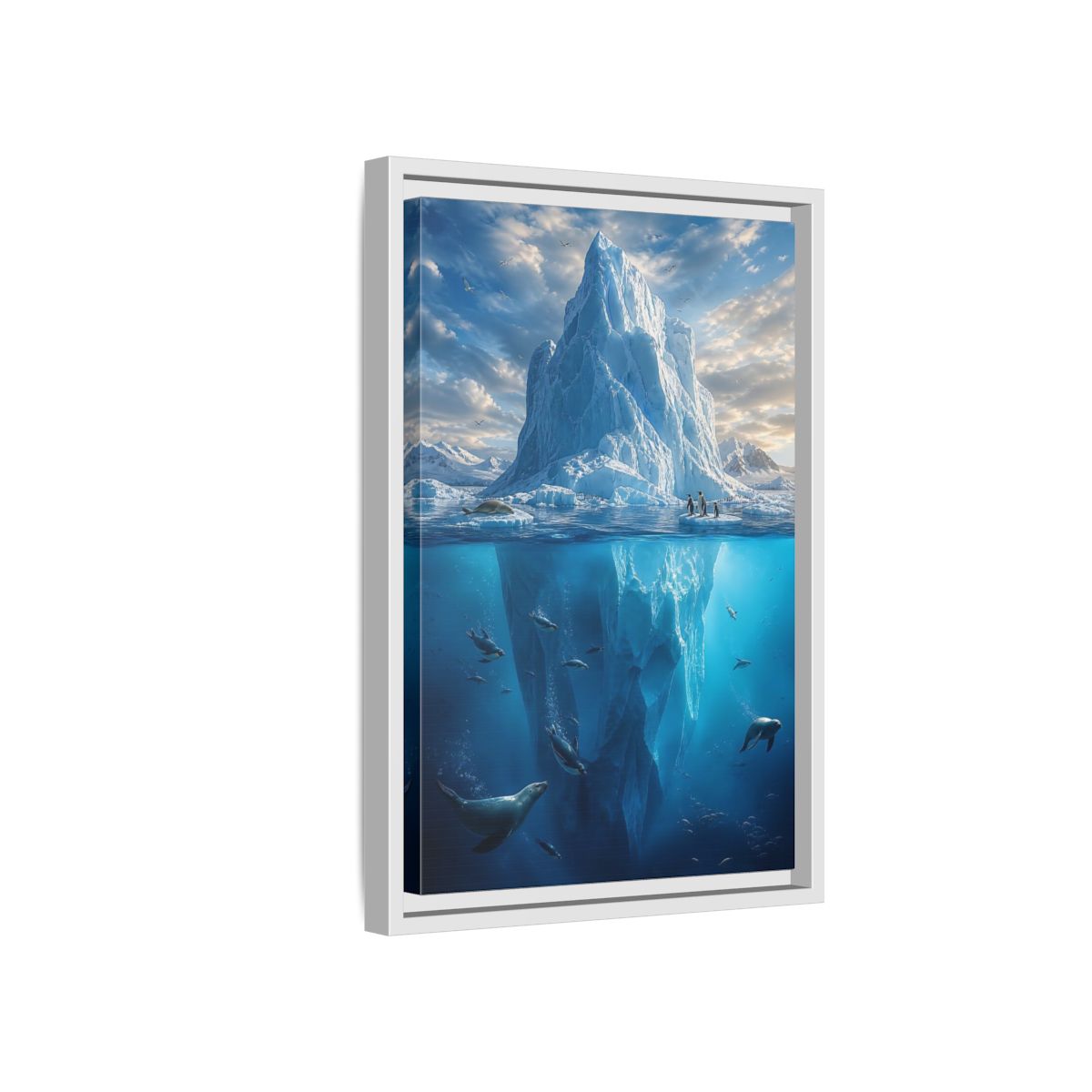 Nature Iceberg Blue Arctic Wildlife Framed Canvas Wall Art - Living Room, Above Console Table shown as canvas wall art