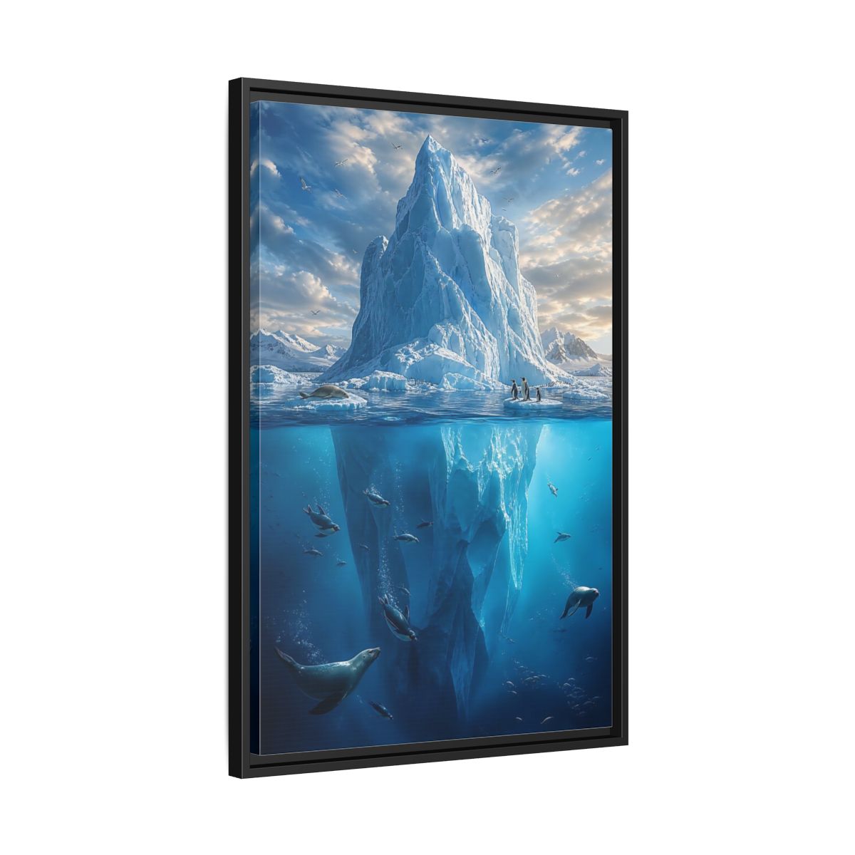 Nature Iceberg Blue Arctic Wildlife Framed Canvas Wall Art - Living Room, Above Console Table shown as canvas wall art