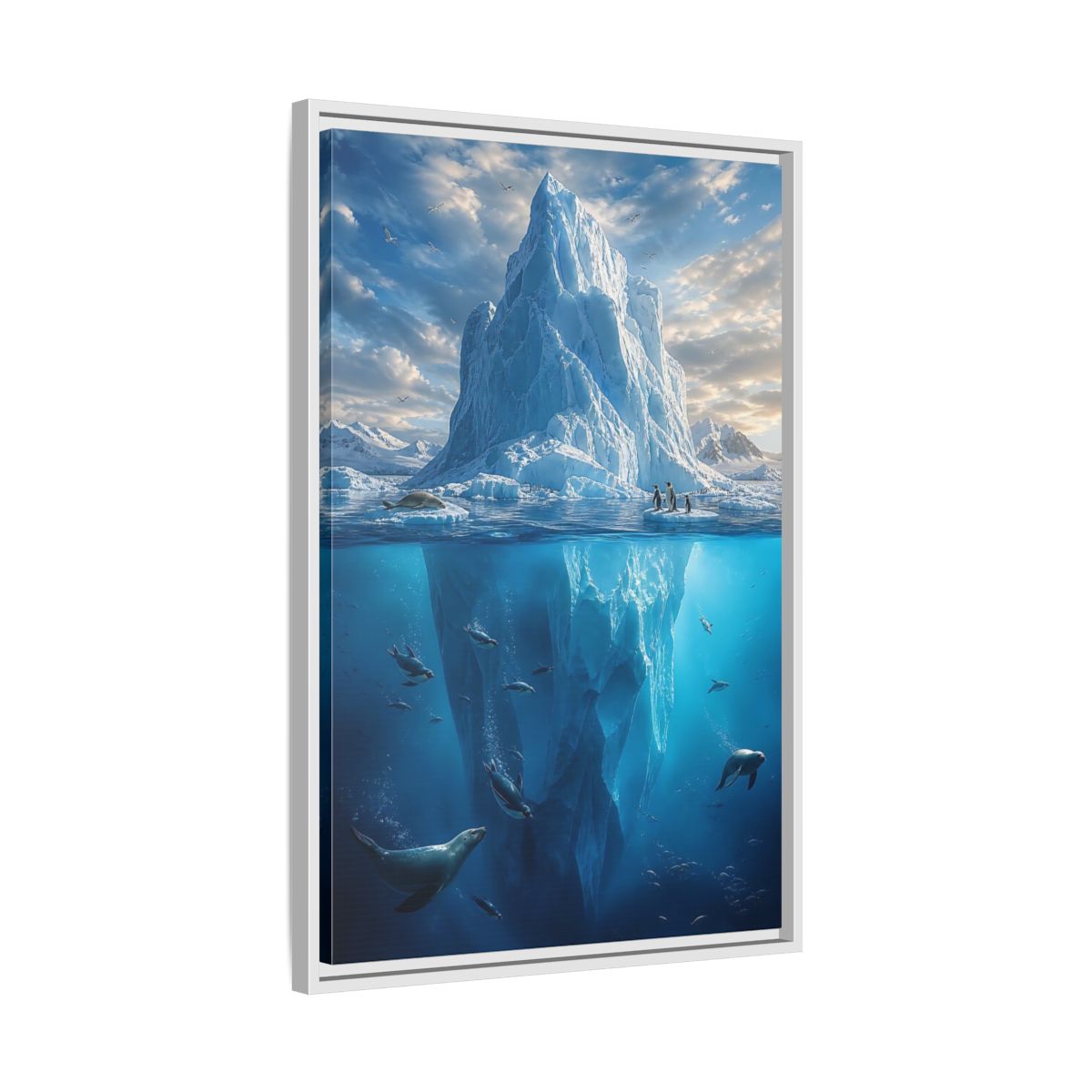 Nature Iceberg Blue Arctic Wildlife Framed Canvas Wall Art - Living Room, Above Console Table shown as canvas wall art
