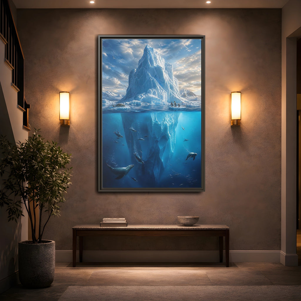 Mockup 2. Nature Iceberg Blue Arctic Wildlife shown as stretched canvas wall art