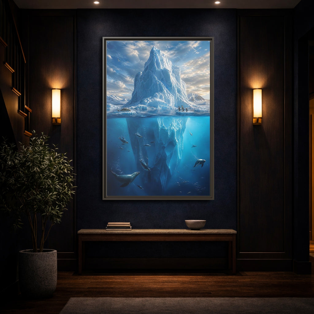 Mockup 4. Nature Iceberg Blue Arctic Wildlife shown as stretched canvas wall art