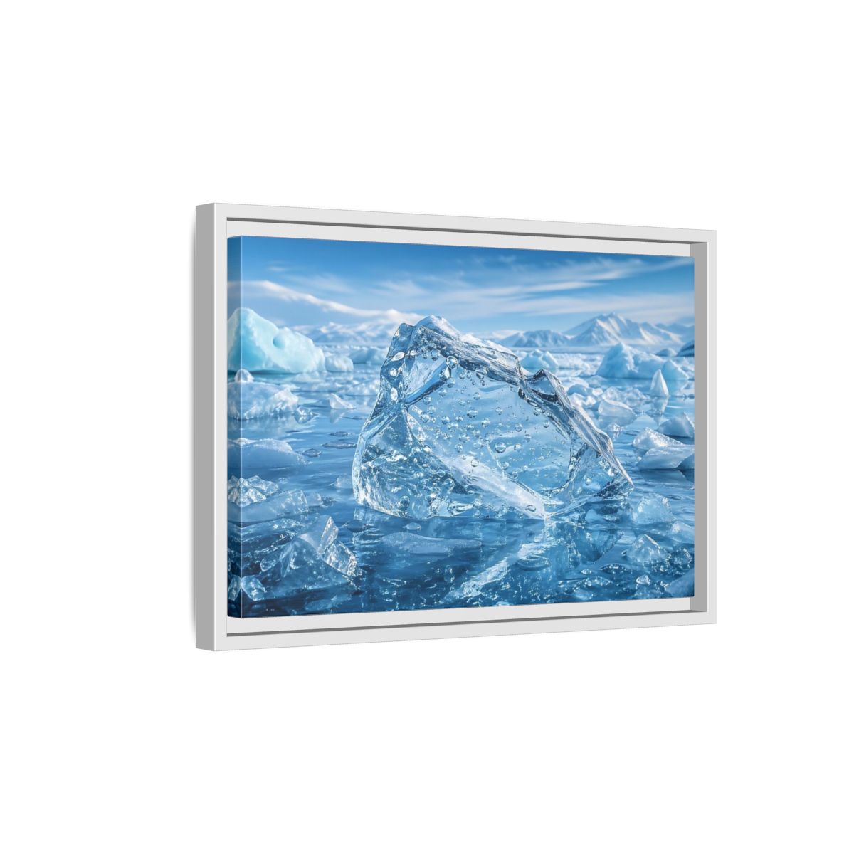 Side Mockup 4. Nature Iceberg Blue Ice shown as stretched canvas wall art