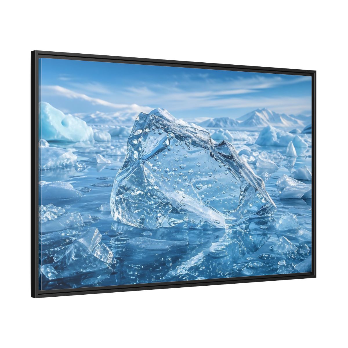 Side Mockup 12. Nature Iceberg Blue Ice shown as stretched canvas wall art