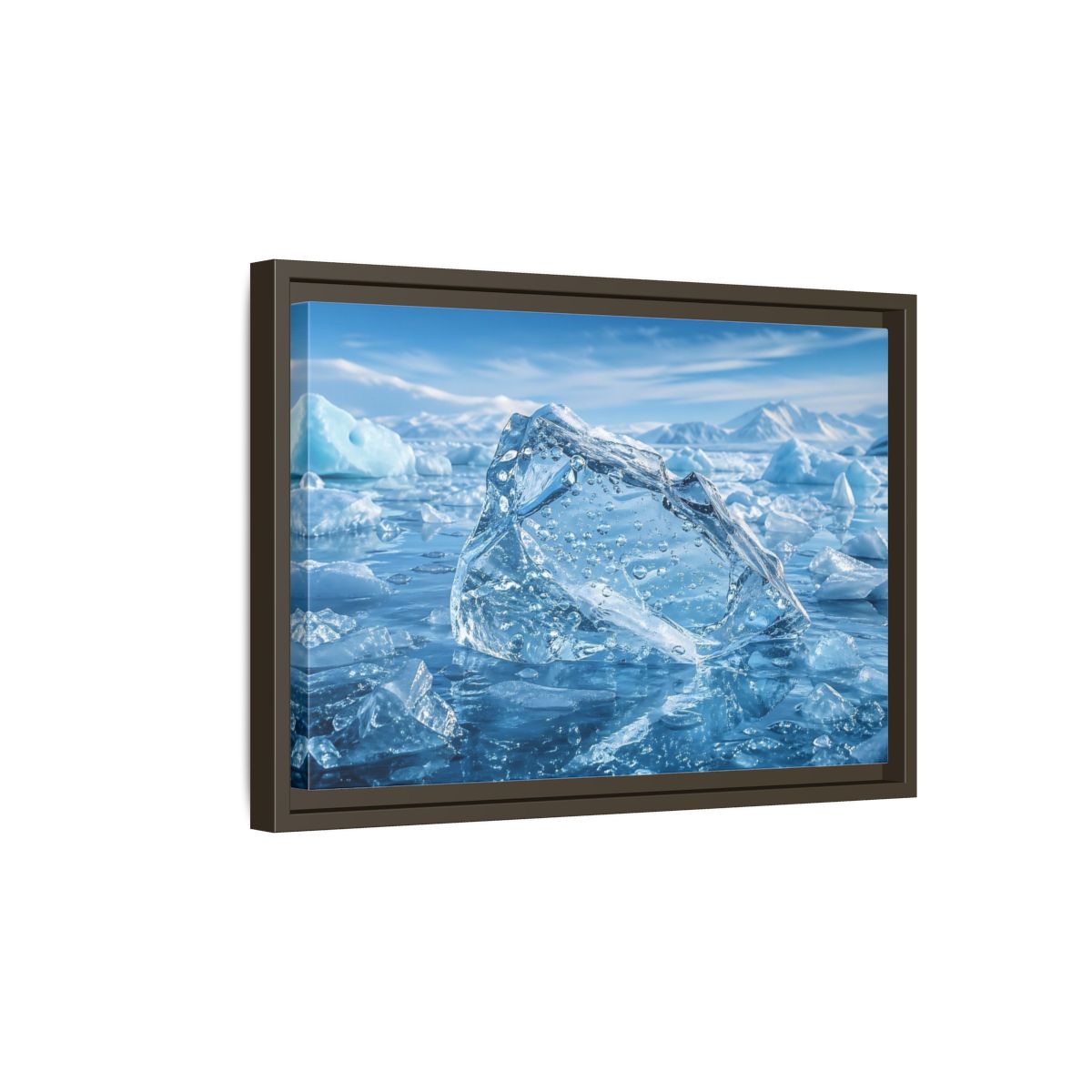 Side Mockup 5. Nature Iceberg Blue Ice shown as stretched canvas wall art