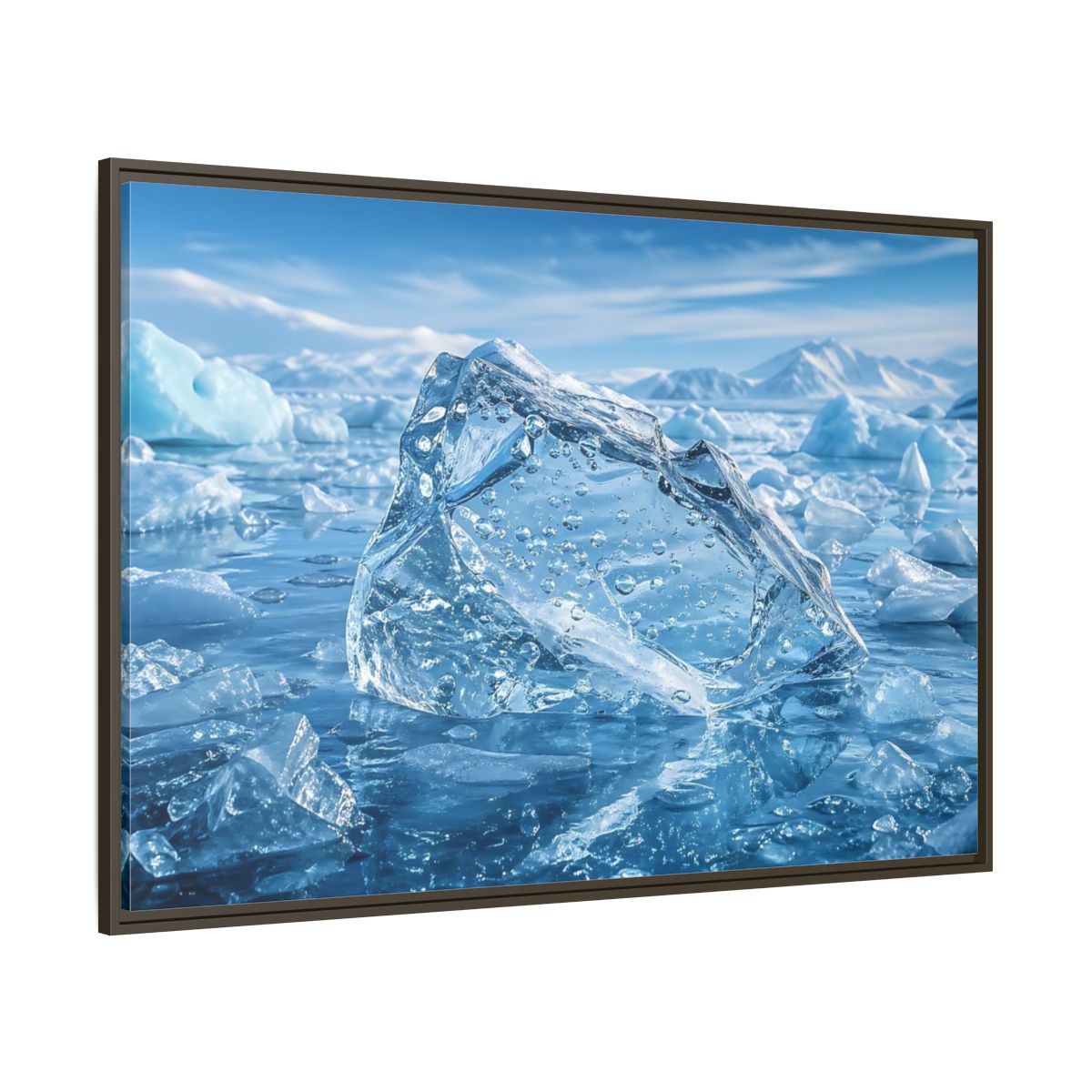 Side Mockup 8. Nature Iceberg Blue Ice shown as stretched canvas wall art