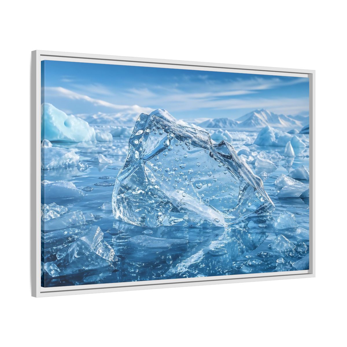 Side Mockup 9. Nature Iceberg Blue Ice shown as stretched canvas wall art